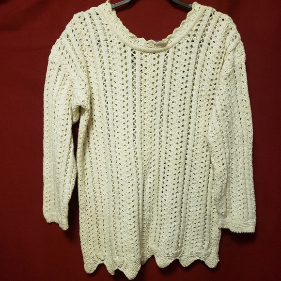 VINTAGE POUR PLUS LE CHIC-COTTON-CROCHET SWEATER W/SCALLOP HEM/NECK/LG/NWOT - Picture 6 of 10